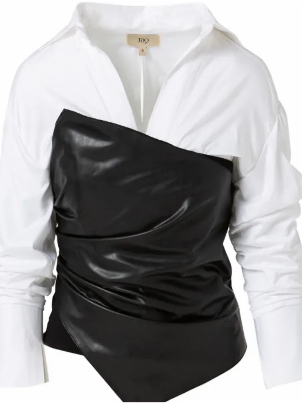 JBQ Black Faux-Leather Wrap Corset Over White Shirt